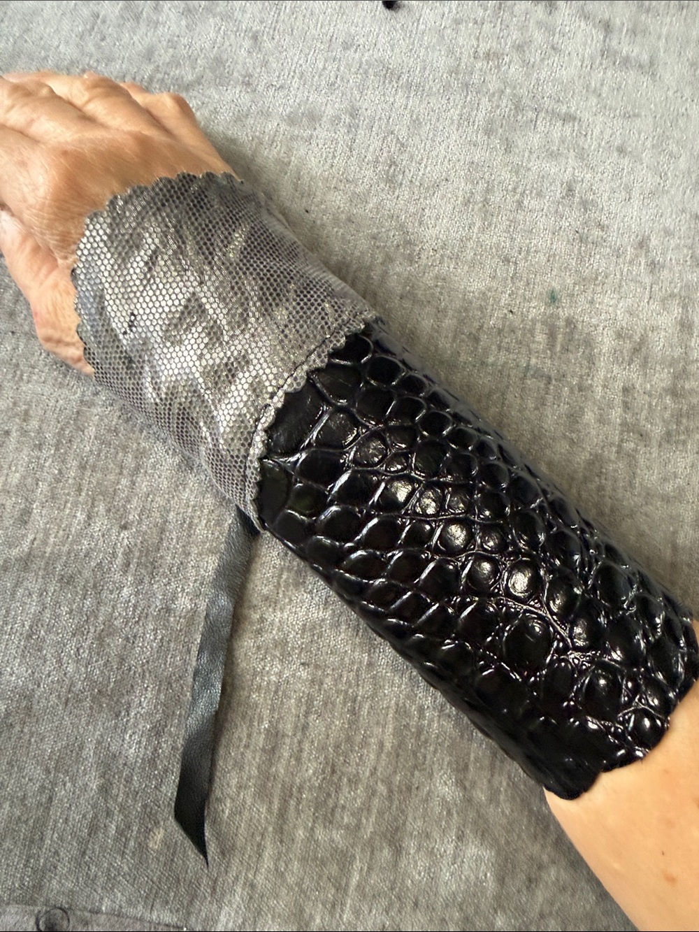 Black Croc Leather Forearm Cuff with Silver Accent - Men Accessories